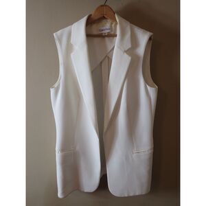Calvin Klein White Vest Size 12 Adjustable Strap Formal Pockets Business Suit